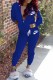 Deep Blue Street Print Letter Hooded Collar Long Sleeve Two Pieces