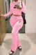 Pink Street Print Letter O Neck Long Sleeve Two Pieces