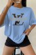 Baby Blue Casual Print Letter O Neck T-Shirts