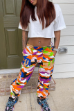 Pink Casual Camouflage Print Patchwork Harlan Mid Waist Harlan Full Print Bottoms