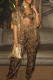 Glitter Gold Casual Print Patchwork Buckle Turndown Collar Long Sleeve Three Pieces