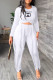 White Casual Print Tassel Letter O Neck Long Sleeve Two Pieces