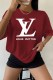 Burgundy Casual Print Letter O Neck T-Shirts
