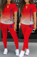 Red Casual Gradual Change Print Letter O Neck Short Sleeve Two Pieces