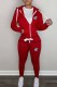 Red Casual Print Patchwork Hooded Collar Long Sleeve Two Pieces