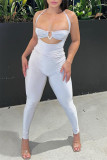 Black Sexy Casual Solid Bandage Hollowed Out Backless Halter Skinny Jumpsuits