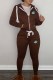 Coffee Casual Print Patchwork Hooded Collar Long Sleeve Two Pieces