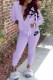 Purple Street Print Letter Hooded Collar Long Sleeve Two Pieces