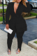 Black Street Solid Tassel Turndown Collar Long Sleeve Two Pieces