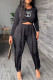 Black Casual Print Tassel Letter O Neck Long Sleeve Two Pieces