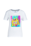 White Casual Cute Character Print Patchwork O Neck T-Shirts