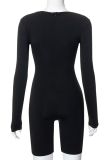 Black Sexy Solid Patchwork Square Collar Skinny Rompers