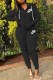 Black Street Print Letter Hooded Collar Long Sleeve Two Pieces