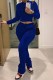 Deep Blue Street Print Letter O Neck Long Sleeve Two Pieces
