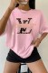 Pink Casual Print Letter O Neck T-Shirts