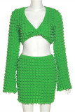 Green Sexy Casual Solid Patchwork V Neck Long Sleeve Two Pieces