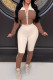 Brownness Casual Solid Patchwork Zipper Collar Long Sleeve Two Pieces