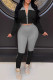 Black Gray Casual Solid Patchwork Zipper Collar Long Sleeve Two Pieces