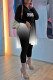 Black Casual Gradual Change Print Patchwork Slit V Neck Long Sleeve Two Pieces