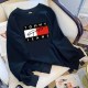 Black Casual Print Letter O Neck Tops