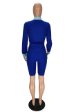Blue Casual Solid Patchwork Turndown Collar Long Sleeve Two Pieces
