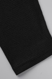 Black Casual Solid Patchwork Slit V Neck Plus Size Two Pieces