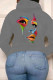 Grey Casual Street Print Patchwork Hooded Collar Tops