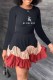 Black Red Sweet Print Patchwork O Neck Pleated Dresses