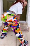 Pink Casual Camouflage Print Patchwork Harlan Mid Waist Harlan Full Print Bottoms