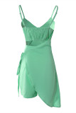 Green Sexy Casual Solid Bandage Backless Asymmetrical Spaghetti Strap Sleeveless Two Pieces