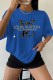 Blue Casual Print Letter O Neck T-Shirts