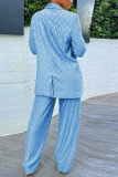 Blue Casual Solid Patchwork Turndown Collar Long Sleeve Three Pieces