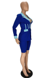 Blue Casual Solid Patchwork Turndown Collar Long Sleeve Two Pieces