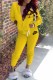 Yellow Street Print Letter Hooded Collar Long Sleeve Two Pieces