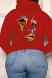 Red Casual Street Print Patchwork Hooded Collar Tops