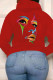 Red Casual Street Print Patchwork Hooded Collar Tops