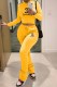 Yellow Street Print Letter O Neck Long Sleeve Two Pieces