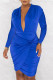Royal Blue Casual Solid Patchwork Fold V Neck Long Sleeve Dresses
