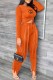 Orange Casual Print Tassel Letter O Neck Long Sleeve Two Pieces