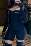 Black Sexy Solid Patchwork Square Collar Skinny Rompers