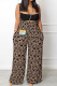 Khaki Casual Print Backless Spaghetti Strap Regular Jumpsuits