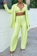 Fluorescent Green Casual Solid Patchwork Turndown Collar Long Sleeve Three Pieces