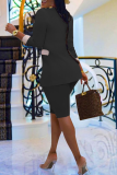 Blue Casual Solid Patchwork Turndown Collar Long Sleeve Two Pieces