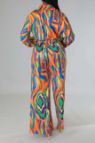 Fuchsia Sexy Print Patchwork V Neck Straight Jumpsuits