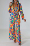 Fuchsia Sexy Print Patchwork V Neck Straight Jumpsuits