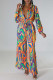 Orange Sexy Print Patchwork V Neck Straight Jumpsuits