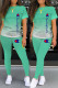 Light Green Casual Gradual Change Print Letter O Neck Short Sleeve Two Pieces