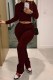 Burgundy Street Print Letter O Neck Long Sleeve Two Pieces