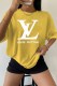Yellow Casual Print Letter O Neck T-Shirts