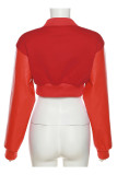 Red Casual Street Print Patchwork Buckle Outerwear